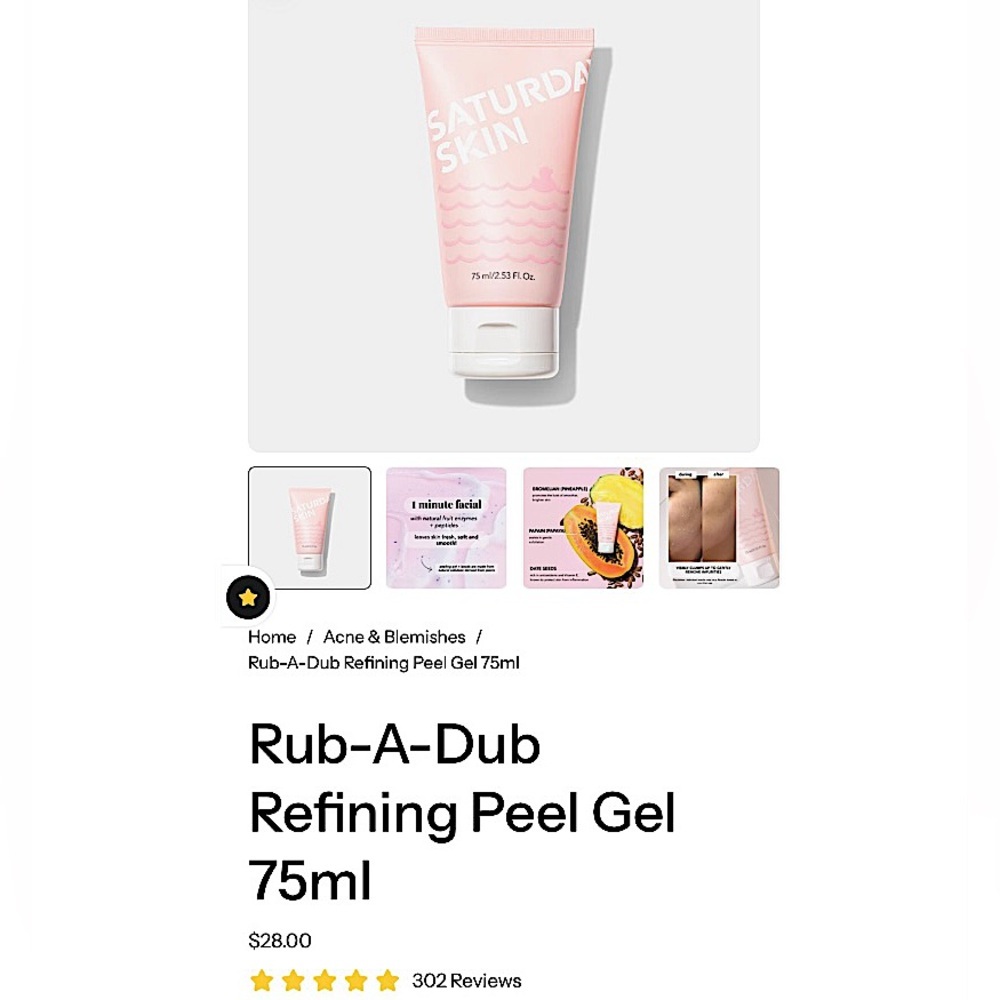 Saturday Skin New Rub A Dub Refining Peel Gel Facial Exfoliator - Picture 2 of 13